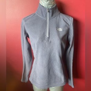 North Face S/P Purple Fleece 1/4 Zip Grey Logo & Zipper Mock Turtleneck Pullover